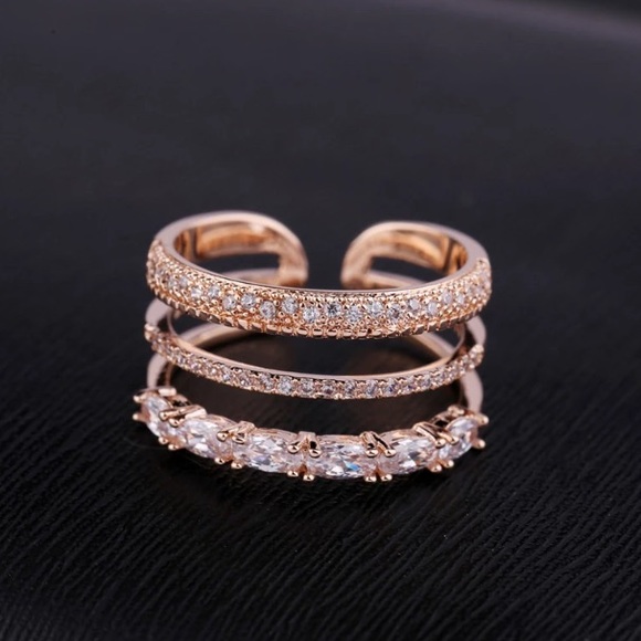 Rose Gold Stackable Diamond Open Adjustable Ring - Picture 7 of 8